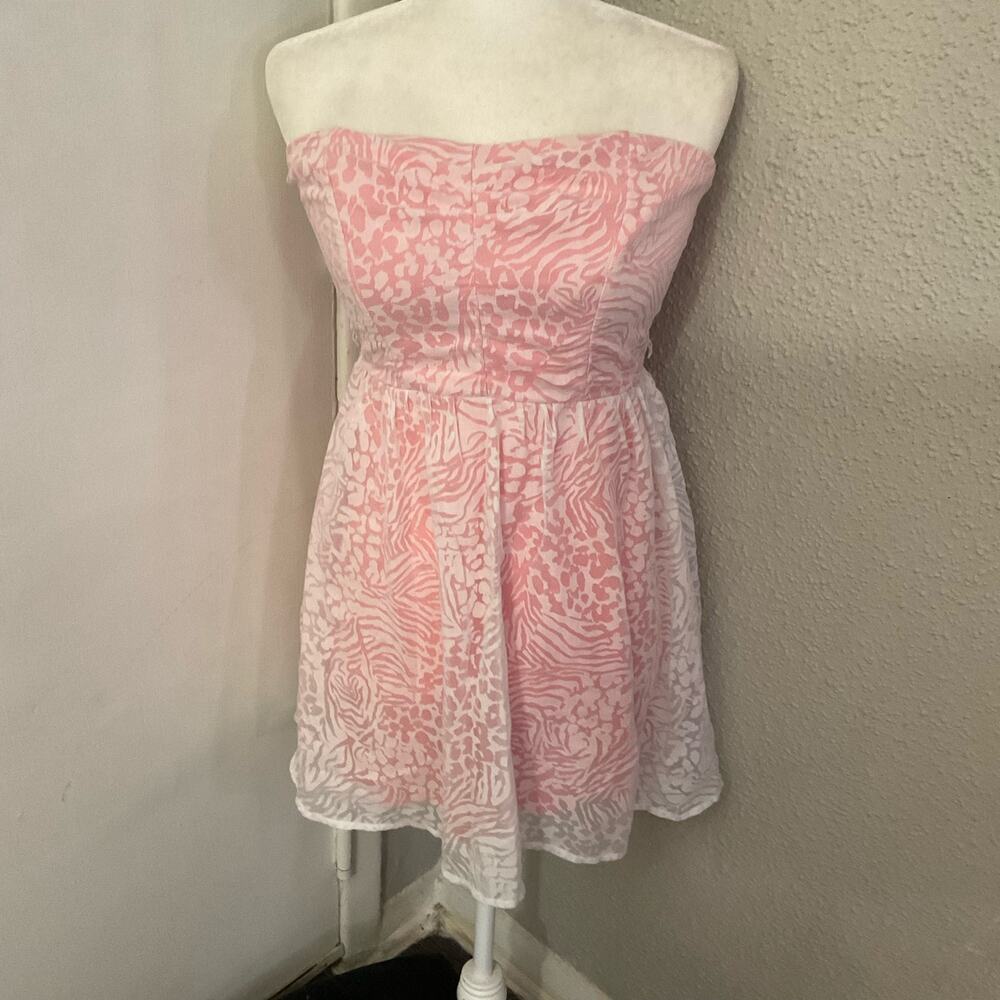 Ruby Rox Strapless Pink/White Mini Cocktail Dress 9 Juniors Y2K Twee Prints